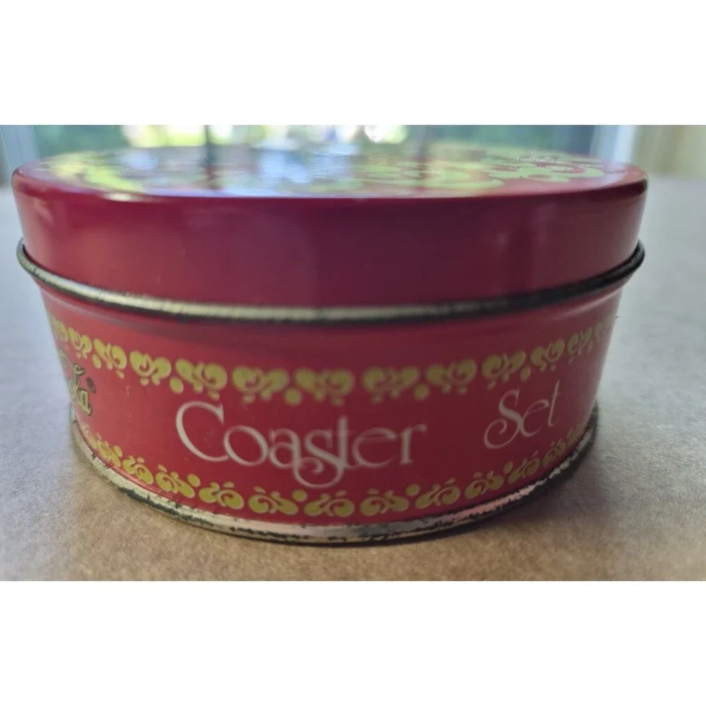 Vintage Coca Cola Old Fashioned Tin & Coasters Victorian Lady Cork Back Set